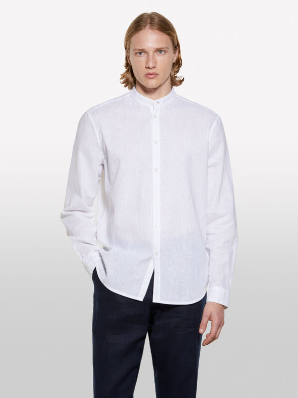 White Mandarin collar shirt - men's regular fit shirts | Sisley