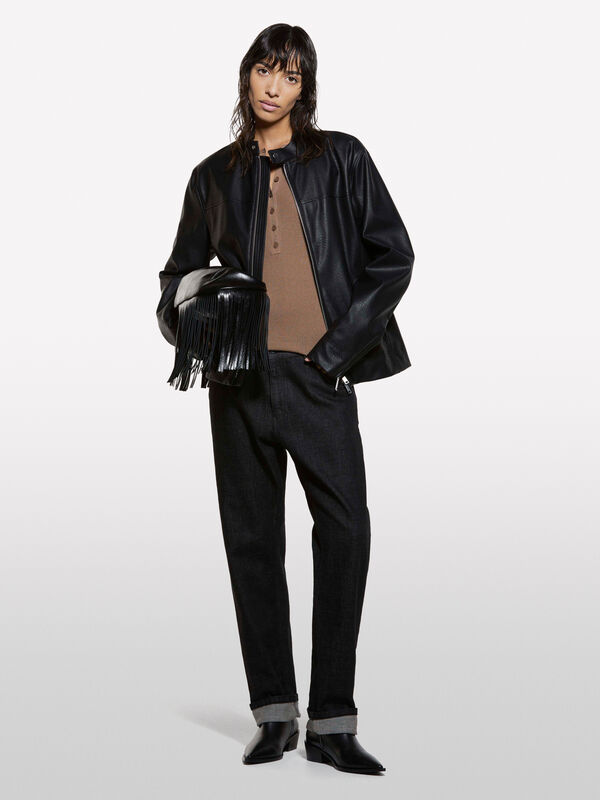 Brown Henley top - women's crew neck sweaters | Sisley