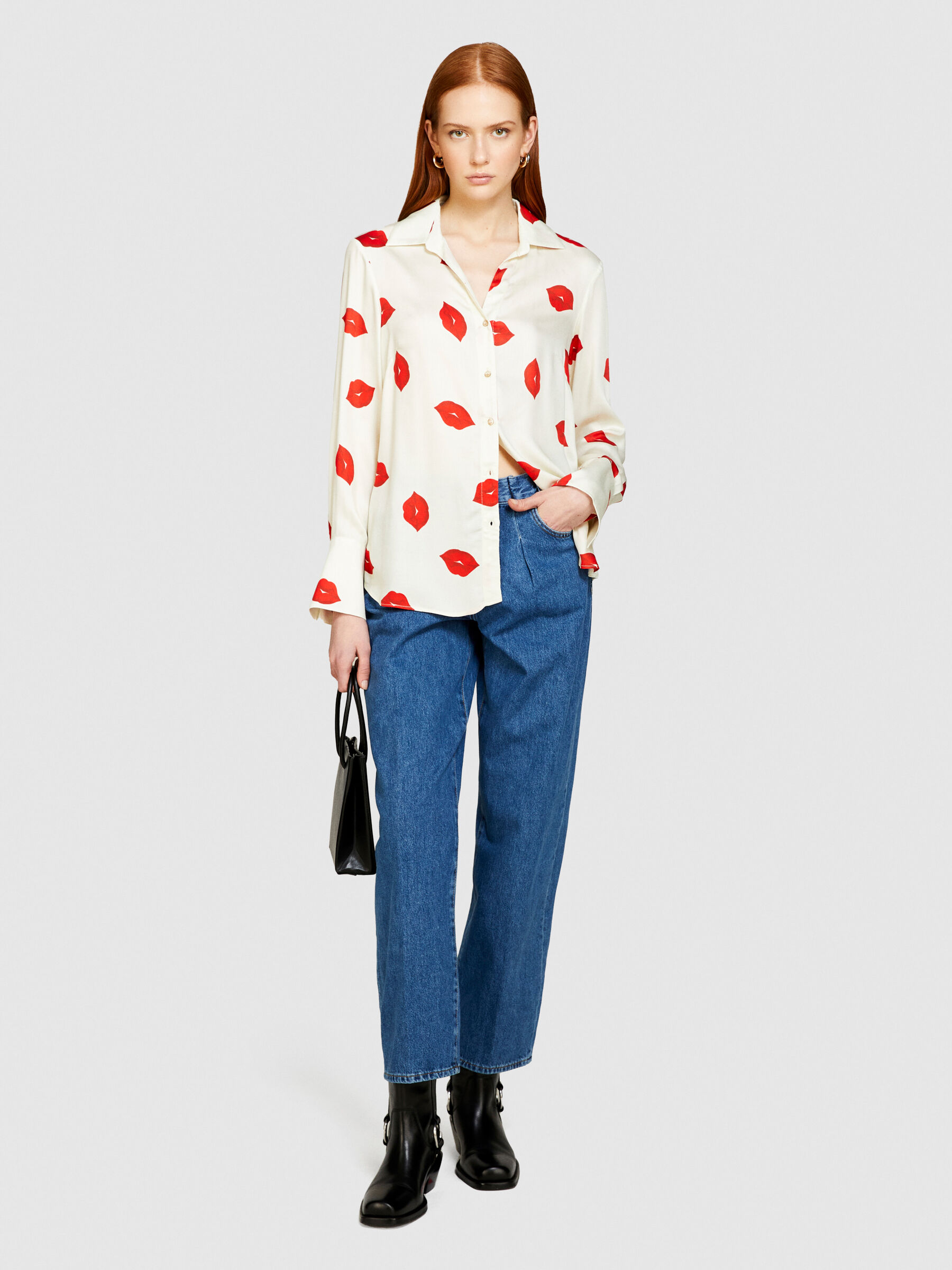 Printed satin shirt Women image number null