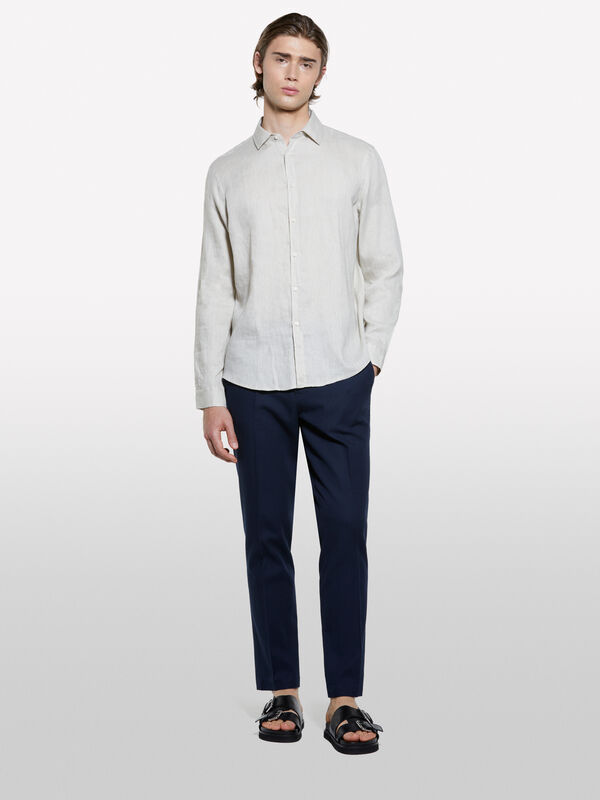Beige 100% linen shirt - men's regular fit shirts | Sisley