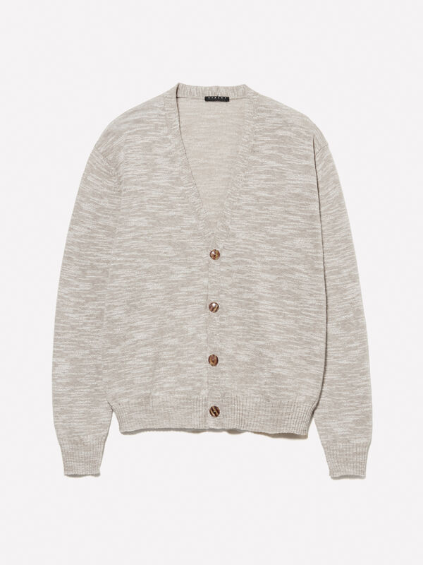 Cream white melange cardigan - men's cardigans | Sisley