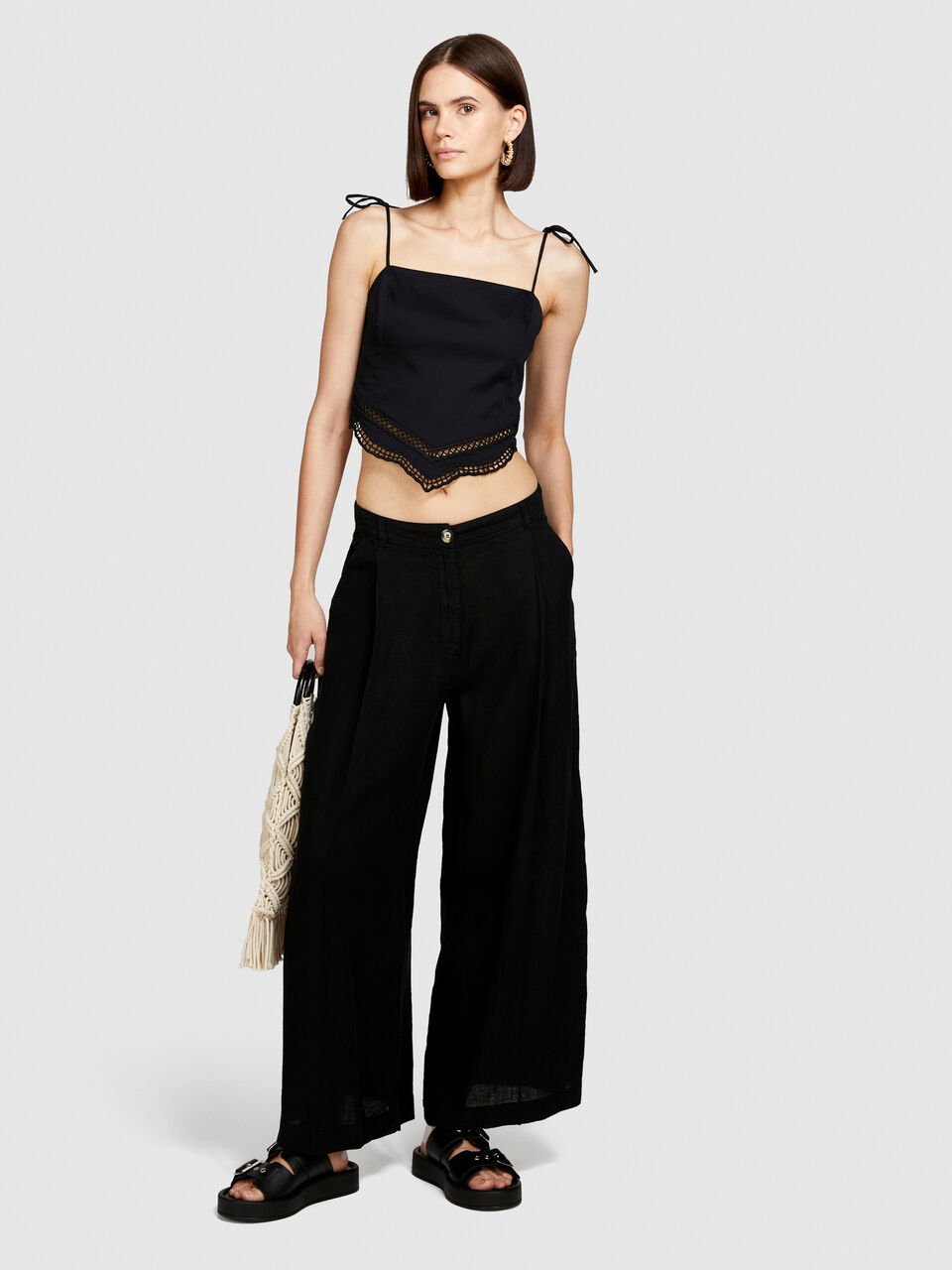 Wide leg 100% linen trousers Women image number null