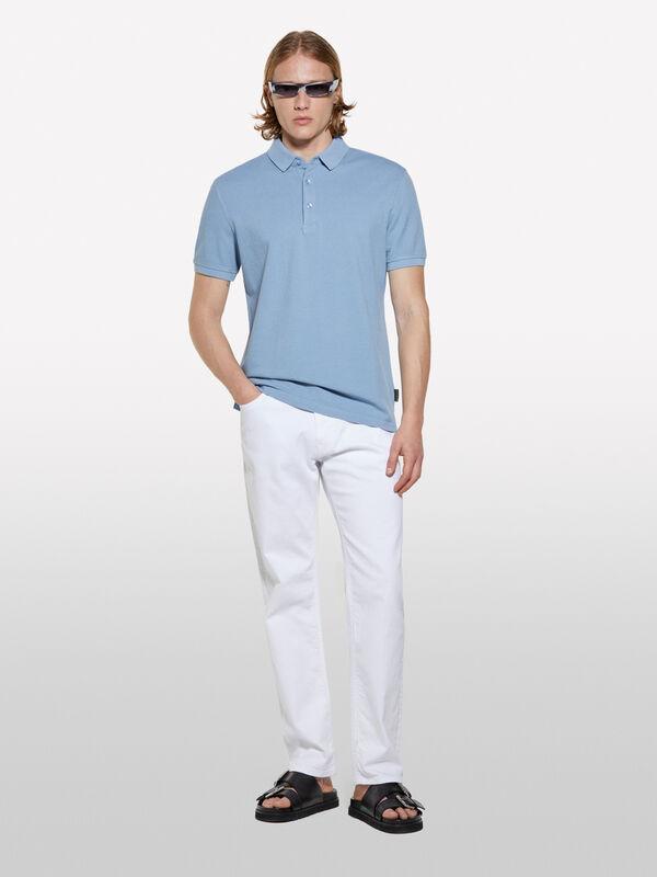 Light blue 100% cotton polo - men's polos | Sisley