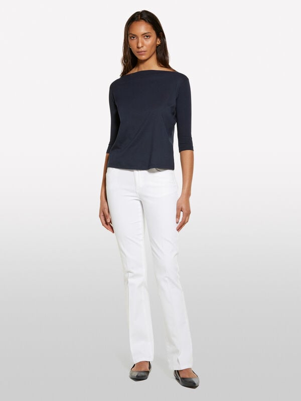 Dark blue t-shirt with boat neck Dark blue t-shirt with boat neck - women's long sleeve t-shirts | Sisley