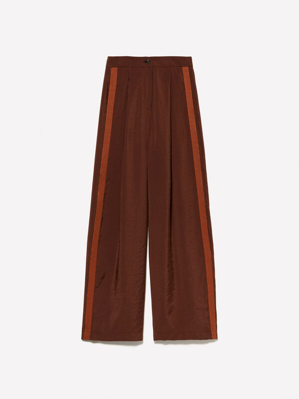 Dark brown trousers with crinkle look - women's palazzo trousers | Sisley