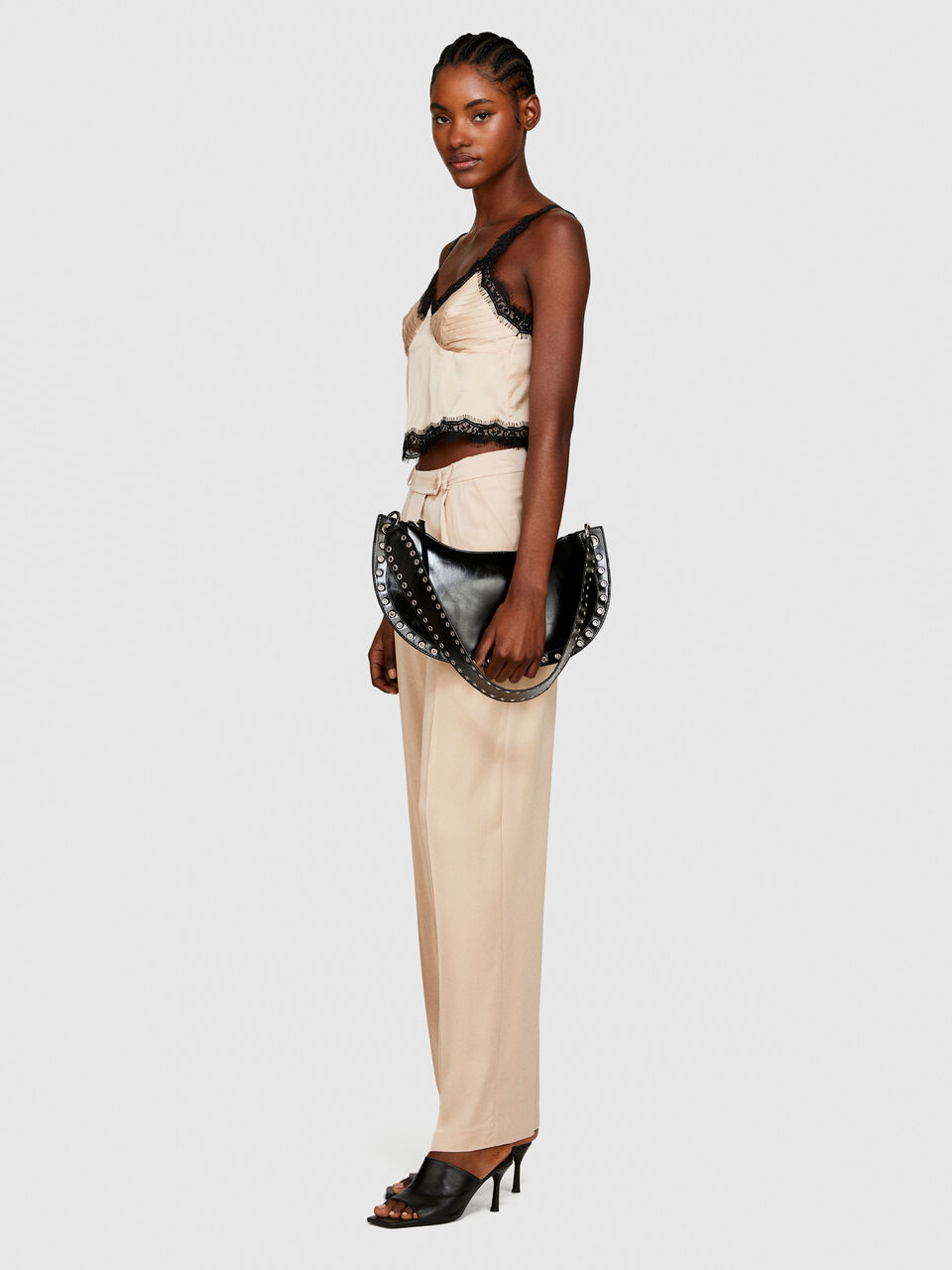 Satin top with lace Women image number null