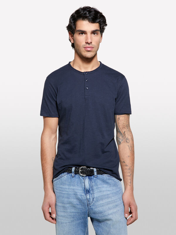 Blue Henley t-shirt - men's short sleeve t-shirts | Sisley