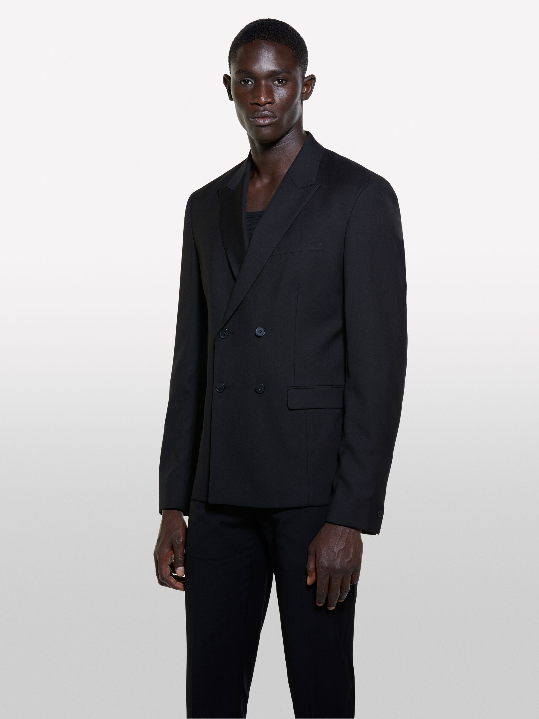 Black slim comfort fit double-breasted blazer, Black - Sisley