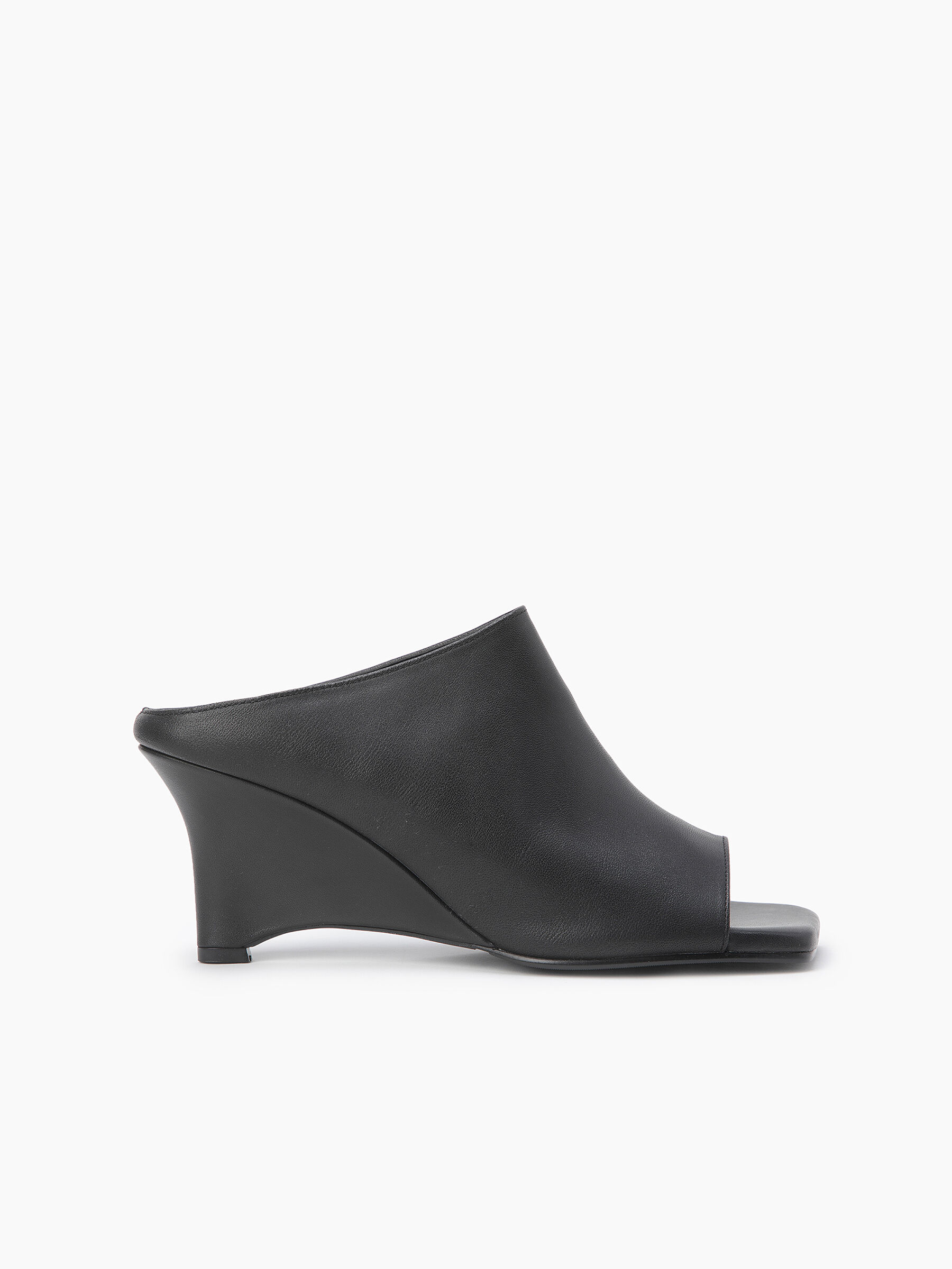 Black 100% leather wedge mules , Black - Sisley