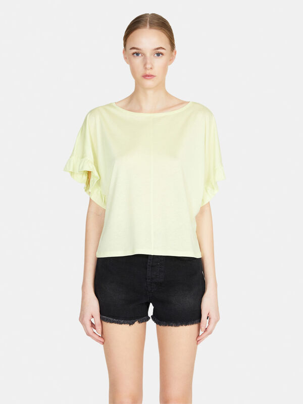 Relaxed fit t-shirt with ruffles - women's short sleeve t-shirts | Sisley