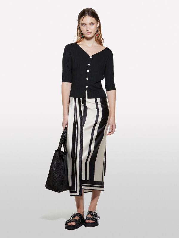 Black slim fit cardigan with ribbed knit  - women's cardigans | Sisley