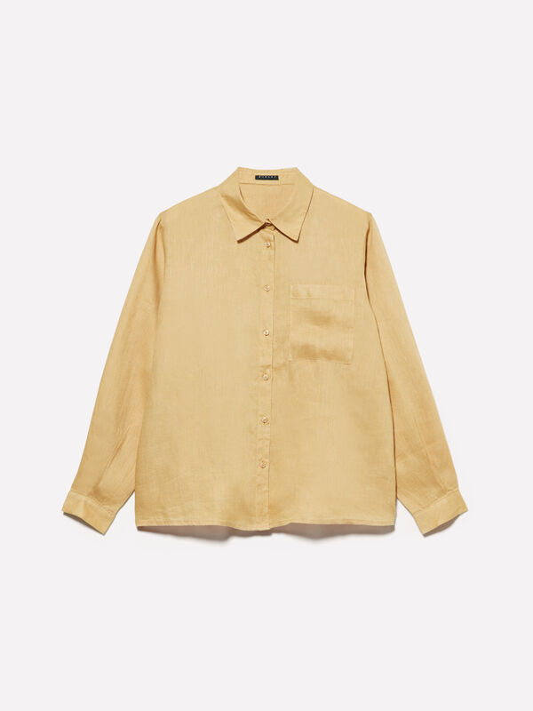 Mustard shirt in 100% linen - women's shirts | Sisley