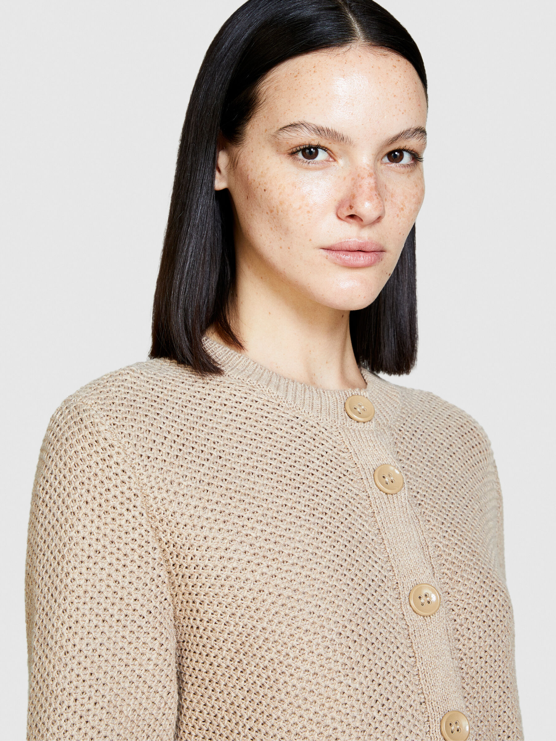 Cardigan with buttons, Beige - Sisley