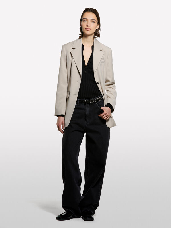 Ribbed knit polo - women's crew neck sweaters | Sisley