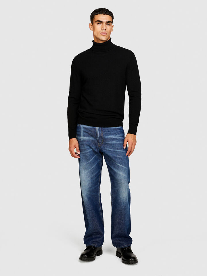 Black Turtleneck Men Knitted Sweater Classic Solid Color Casual Elasti –  Jellyfish Burst