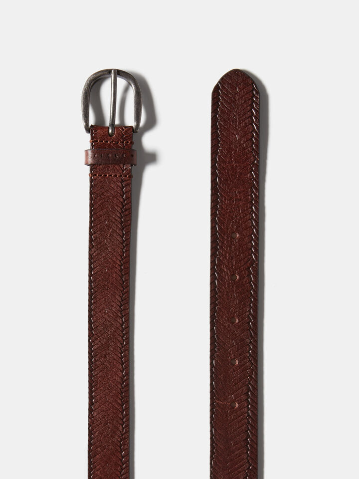 Braided belt in leather, Brown - Sisley
