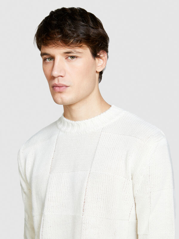 Knit sweater with check - men's crew neck sweaters | Sisley