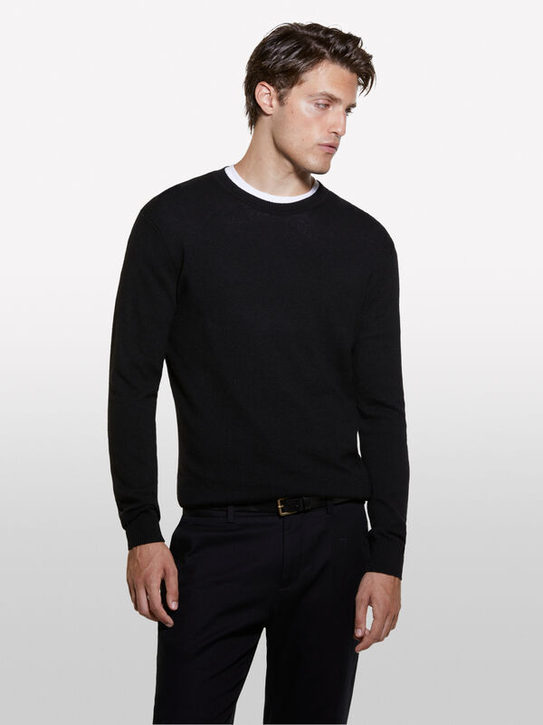 Black regular fit crew neck sweater - men's crew neck sweaters | Sisley