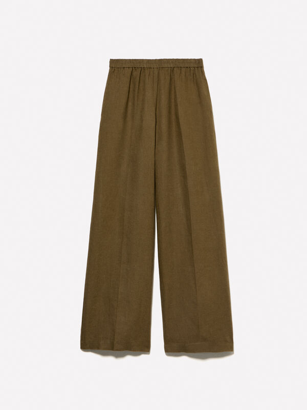 Military green flare fit trousers in 100% linen - women's palazzo trousers | Sisley