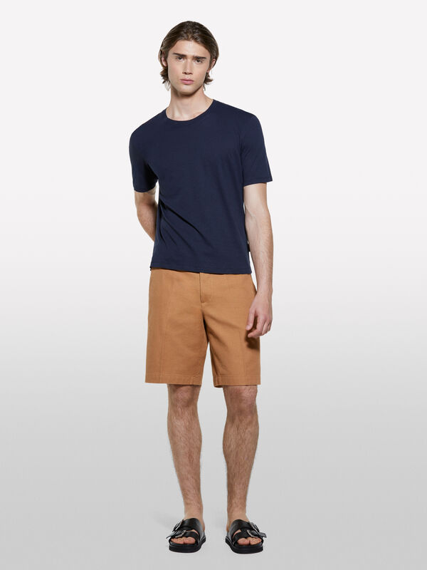 Dark blue linen blend t-shirt Dark blue linen blend t-shirt - men's short sleeve t-shirts | Sisley