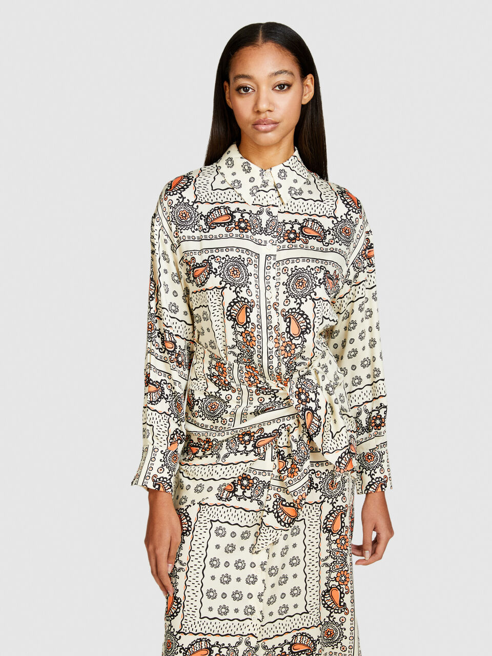 Printed shirt dress with sash Women image number null