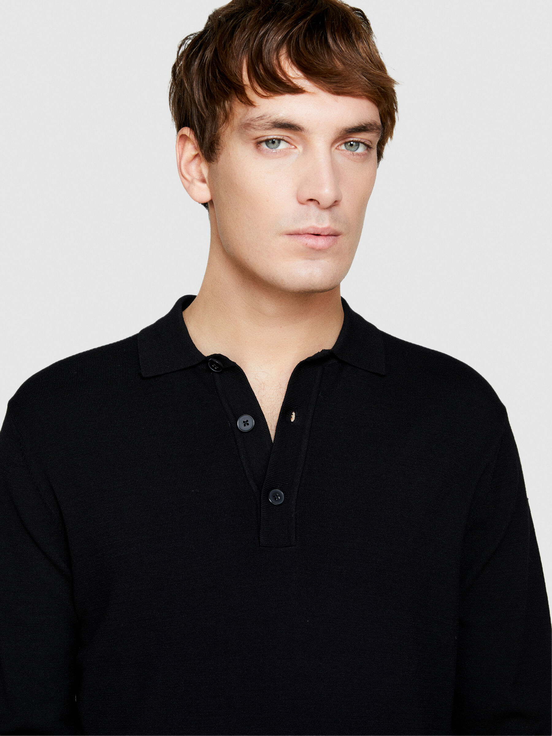 【特価】 Knit polo, Sisley - Black トップス