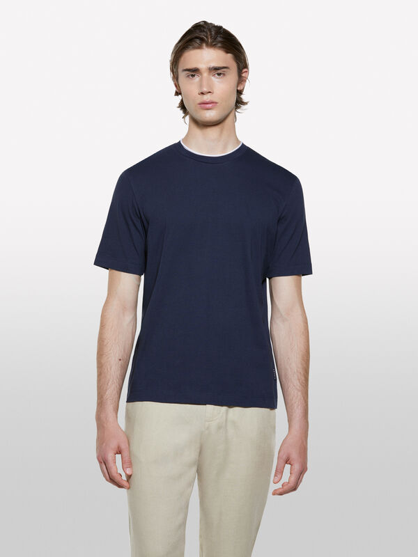 Dark blue t-shirt with contrast Dark blue t-shirt with contrast - men's short sleeve t-shirts | Sisley