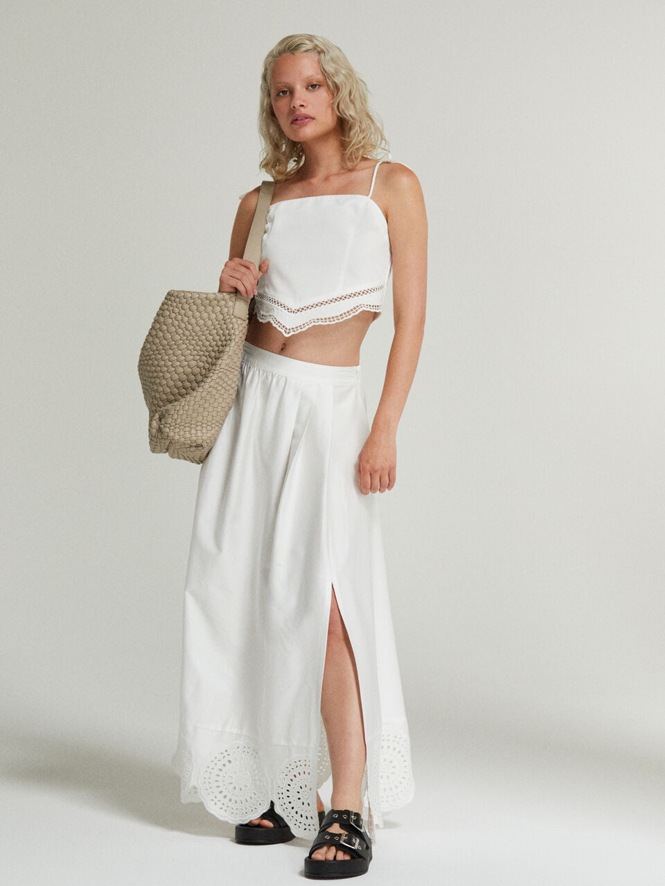 Midi skirt with lace Women image number null