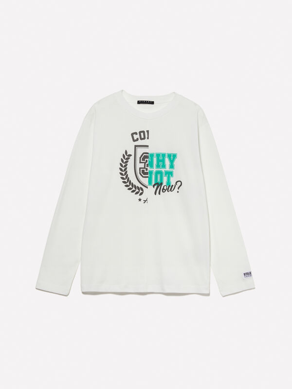 White color block t-shirt with print - boys' long sleeve t-shirts | Sisley Young