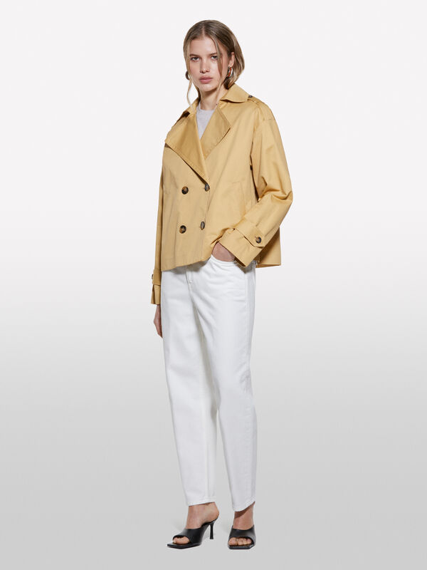 Mustard short trench coat - women's trench coats & rain coats | Sisley