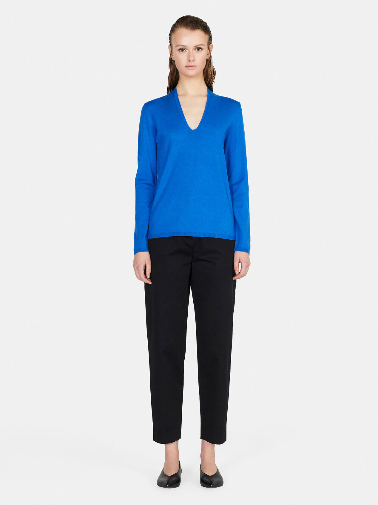 Plunging neckline clearance sweater