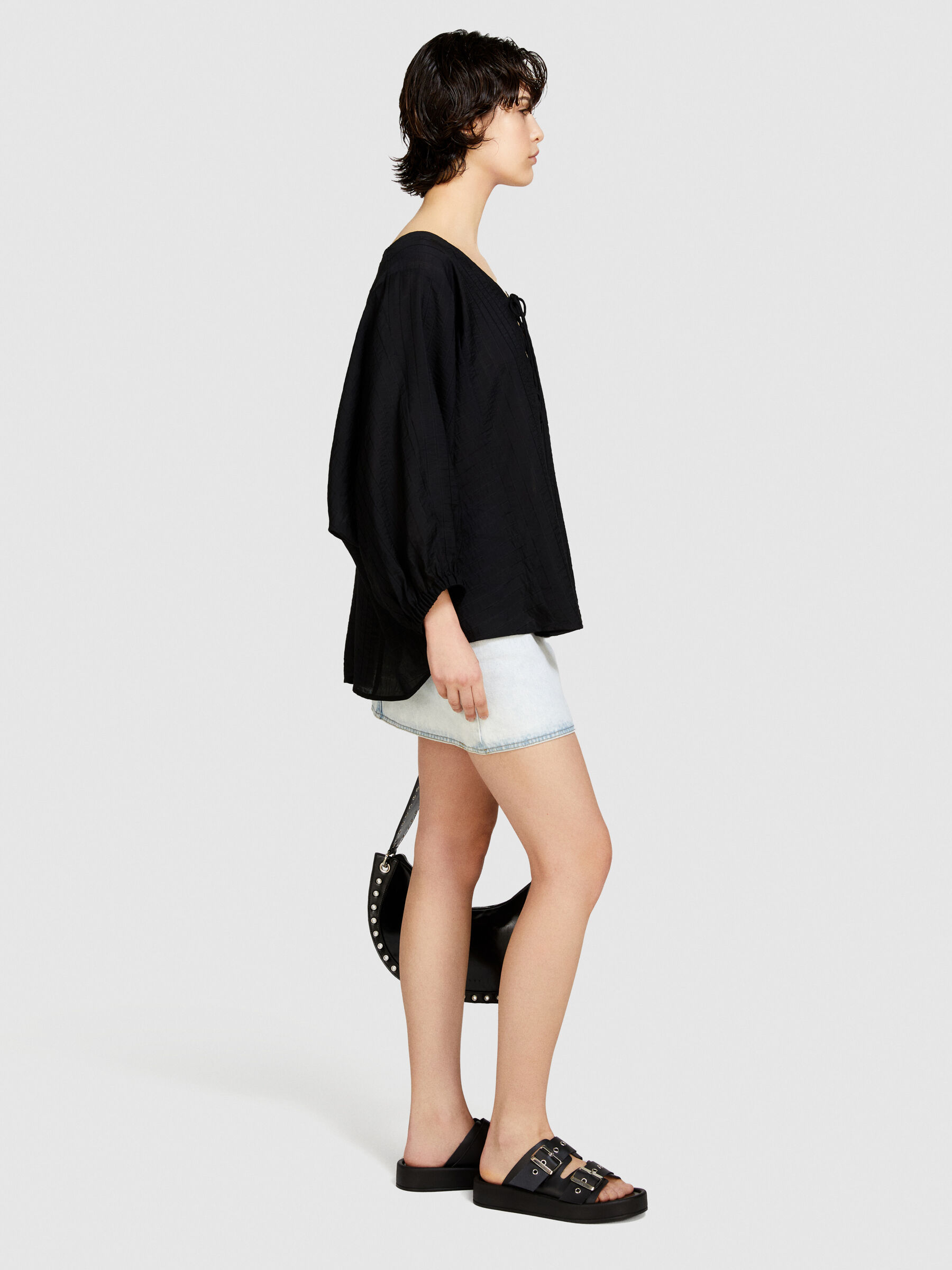 Kaftan blouse with ties, Black - Sisley