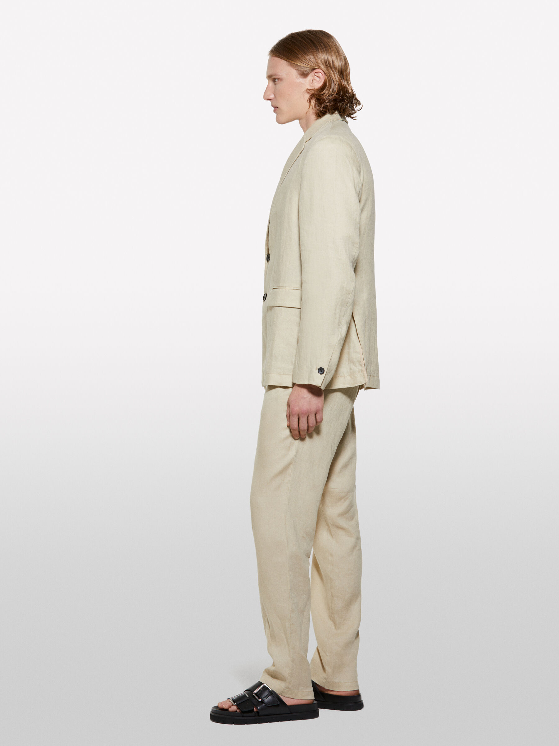 【BAON】Cahel Linen Color Bijo Pants - Linen 100 Linen pants beige - Buy now with 1-3 days delivery