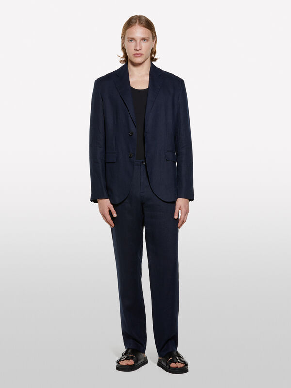 Dark blue 100% linen trousers - men's slim fit trousers | Sisley
