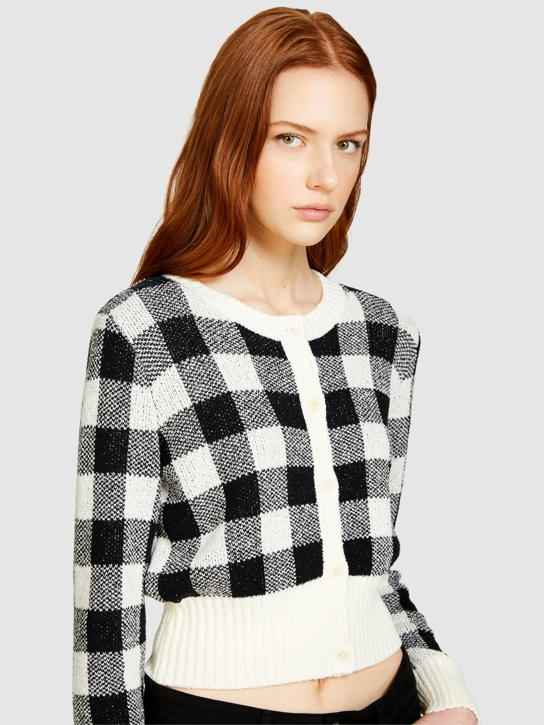Vichy print cardigan, Multi-color - Sisley