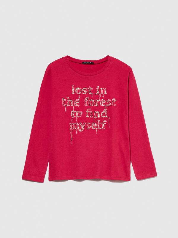 T-shirt with embroidery and sequins - girls' long sleeve t-shirts | Sisley Young