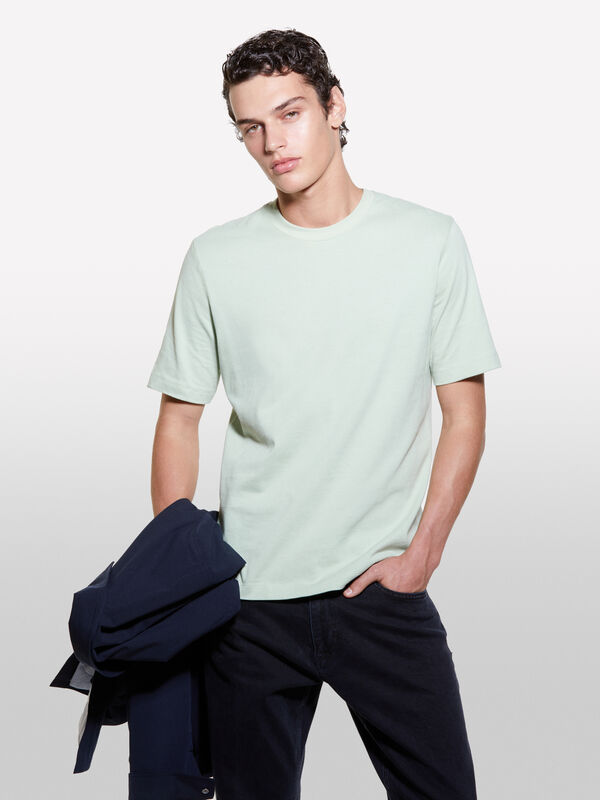 Light green t-shirt in 100% organic cotton  - men's short sleeve t-shirts | Sisley