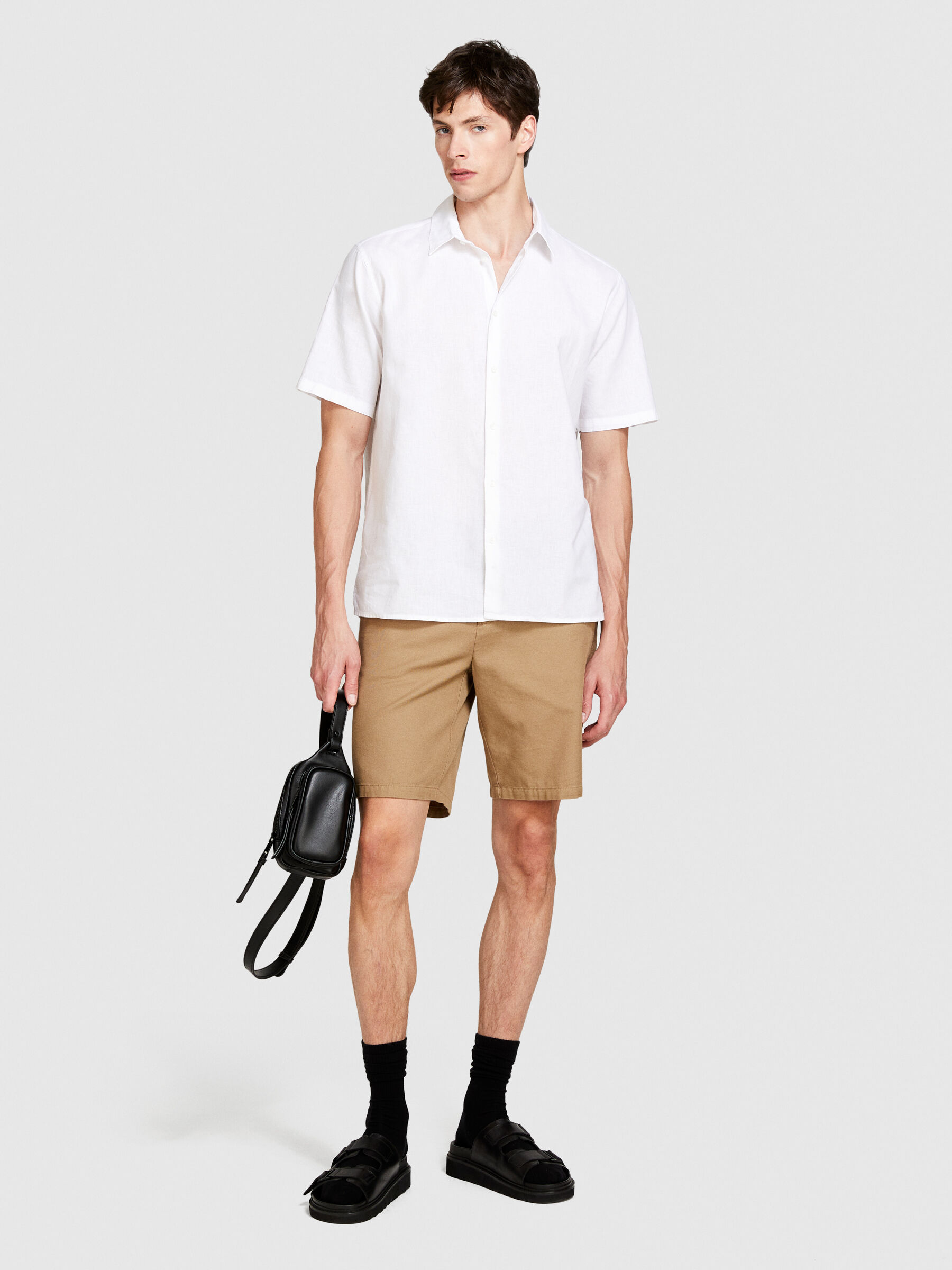 SEAN TOWN★大人気♪ICE COOL LINEN SHIRTS_10色 Short sleeve shirt in linen blend, White - Sisley