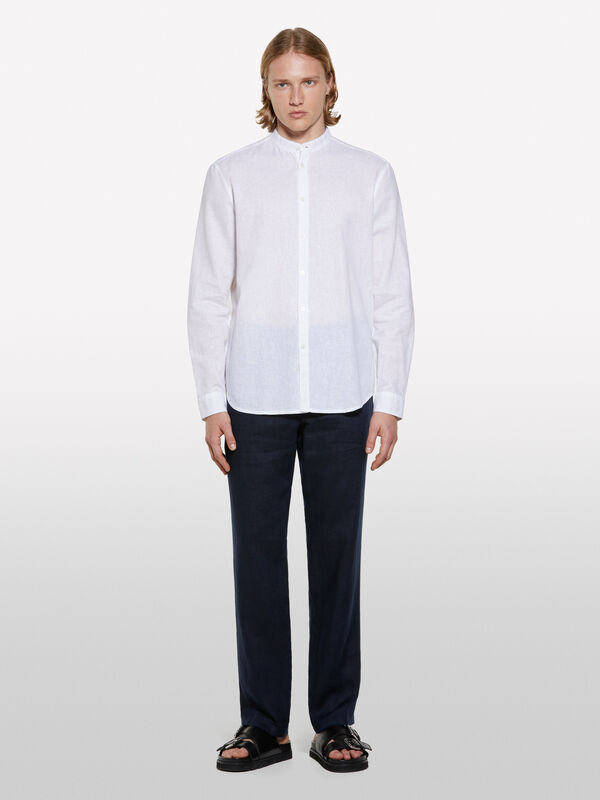 White Mandarin collar shirt - men's regular fit shirts | Sisley