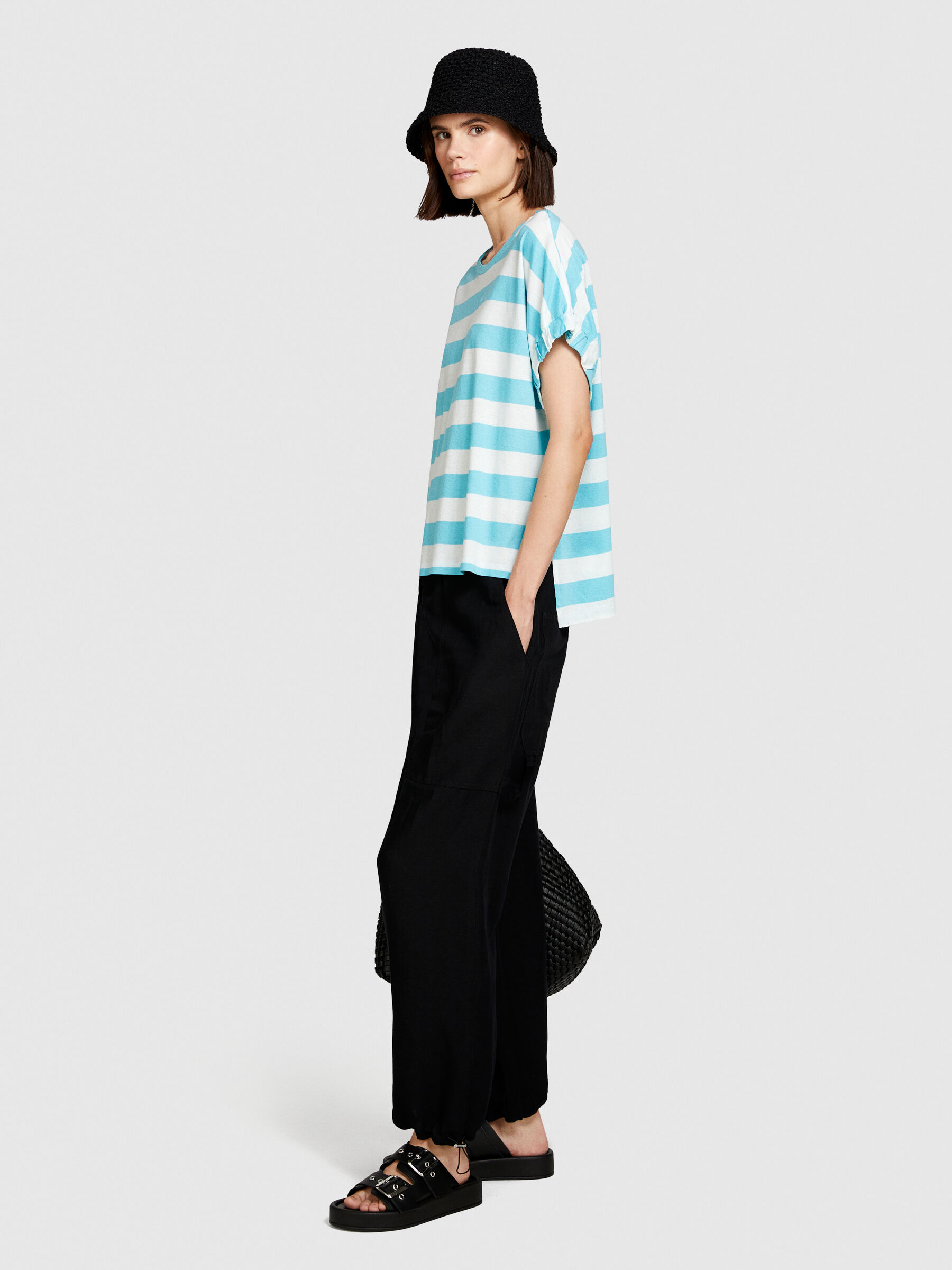 Uneven striped t-shirt Women image number null
