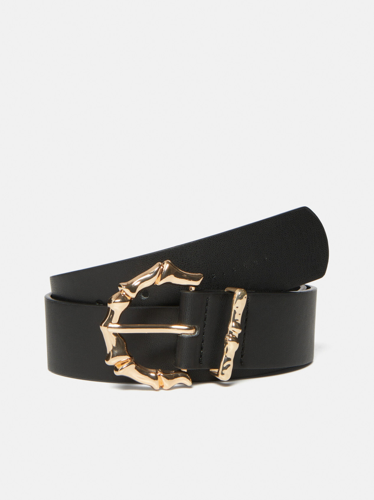 Belt with textured buckle, Black - Sisley