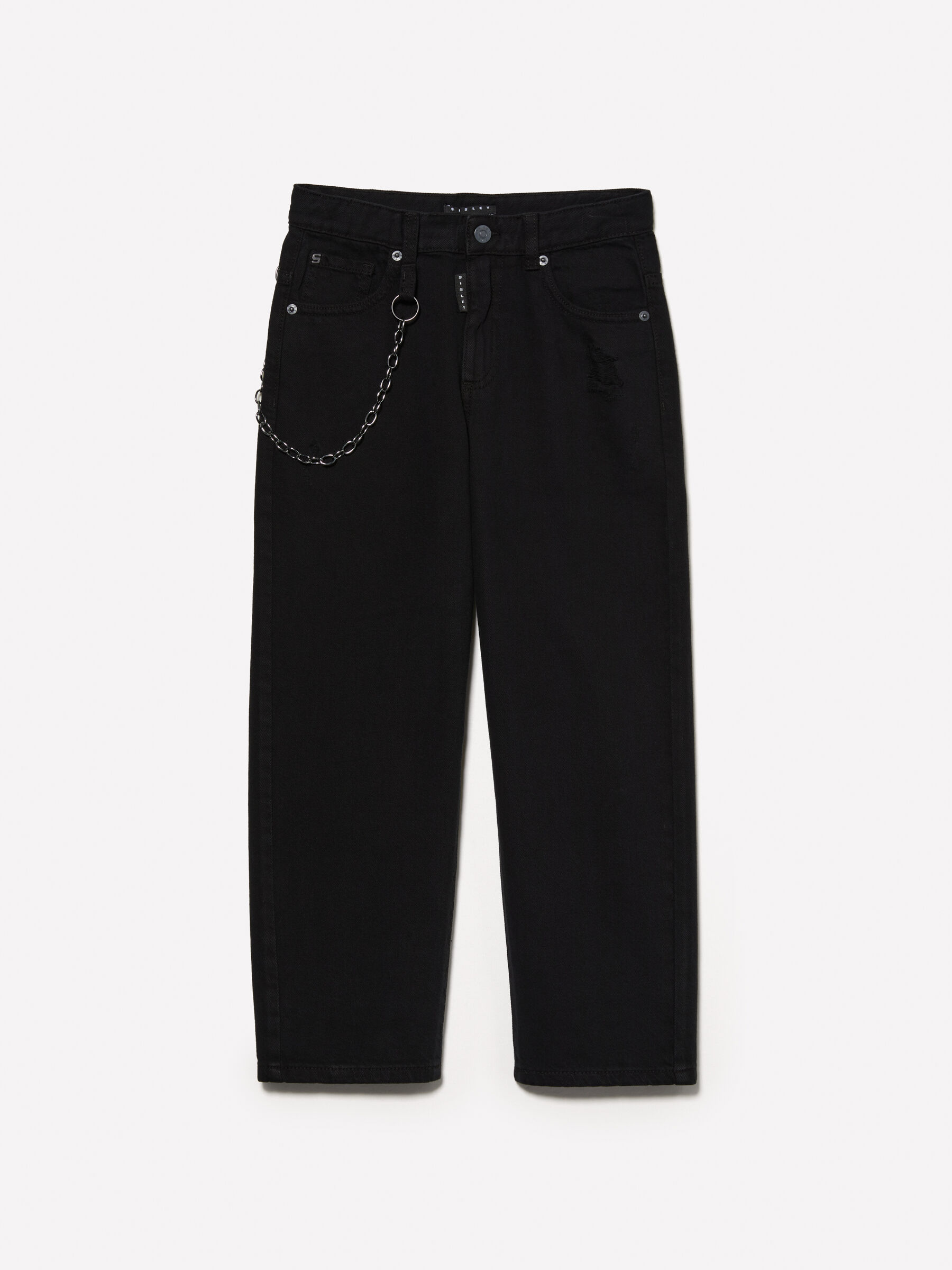Loose fit black jeans with chain, Black - Sisley