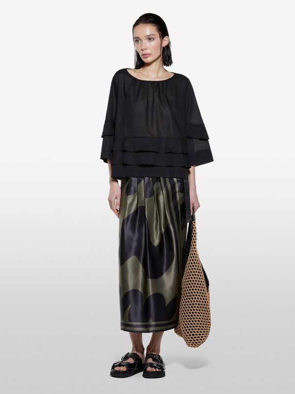 Black blouse with frills - women's blouses | Sisley