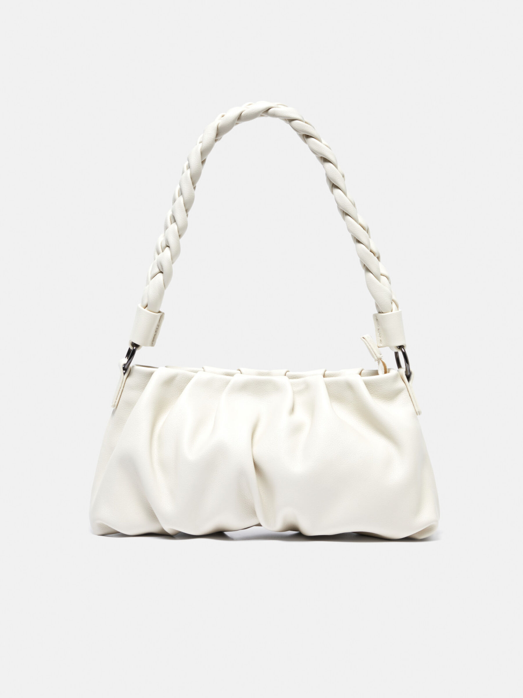 Baguette bag with braided handle, Creamy White - Sisley