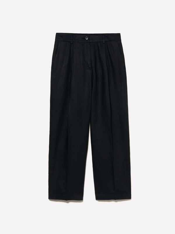 Black relaxed fit trousers in 100% linen - women's regular fit trousers | Sisley