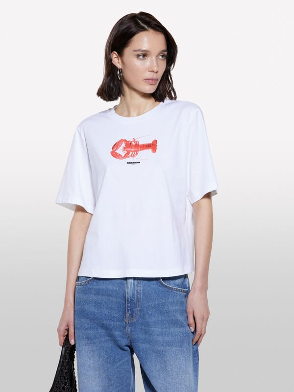 White t-shirt with lobster print White t-shirt with lobster print - women's short sleeve t-shirts | Sisley