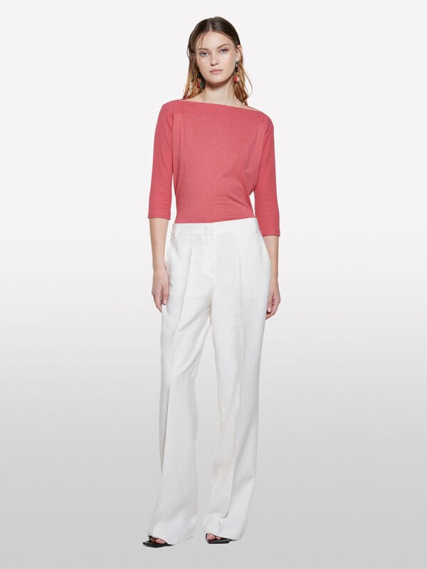 Blush t-shirt with boat neck Blush t-shirt with boat neck - women's long sleeve t-shirts | Sisley