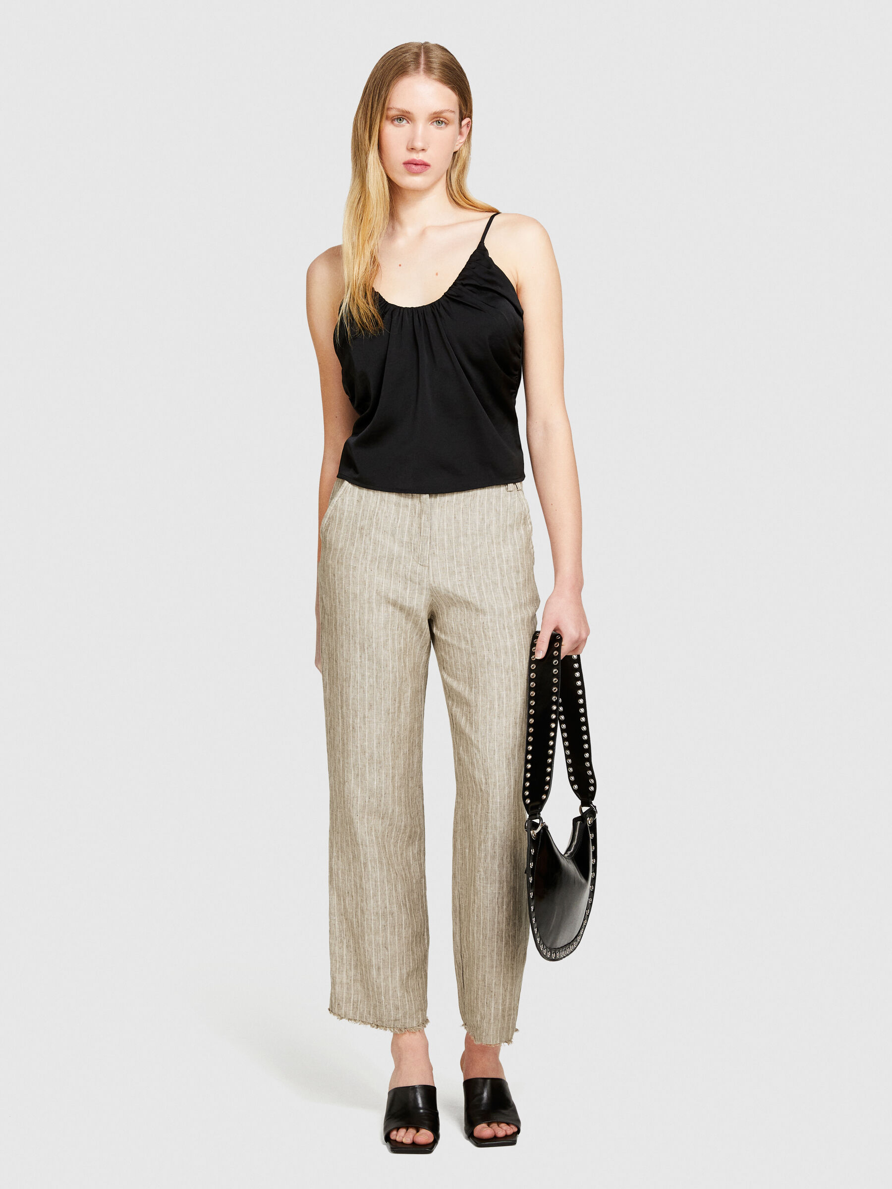 Pinstripe trousers in 100% linen, Beige - Sisley Pinstripe trousers in 100% linen, Beige - Sisley