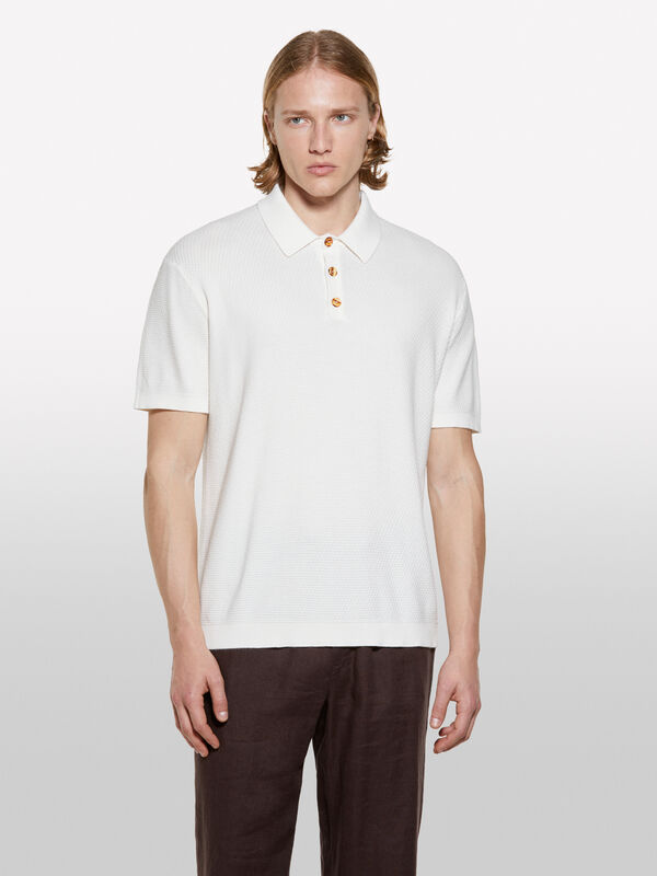 Cream white knit polo - men's polos | Sisley