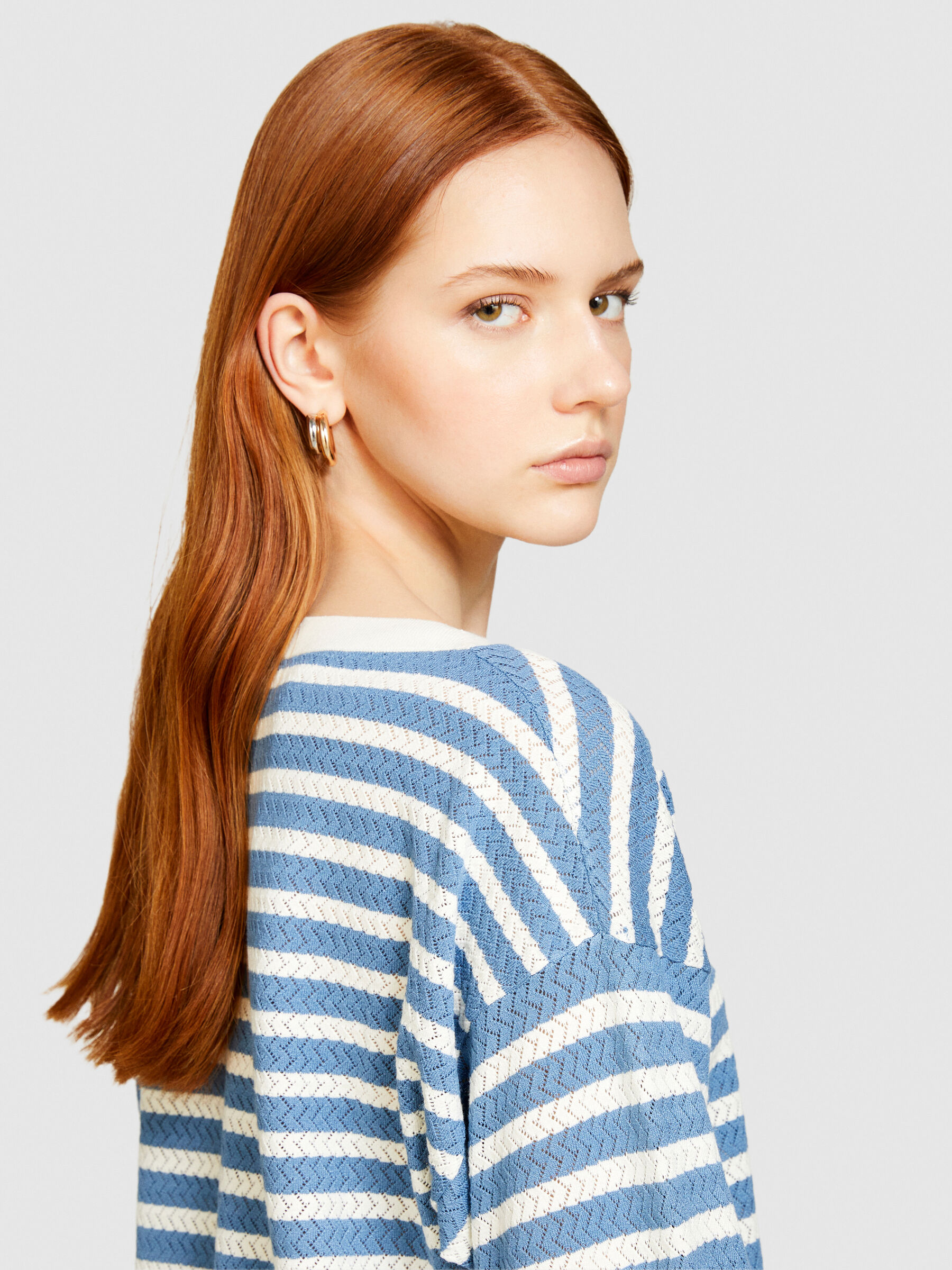 Sweater with two-tone stripes, Blue - Sisley